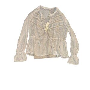 Sheer Long Sleeve Womens Blouse With Ruffled Cuffs & Lace Trim - Style #13719WL-